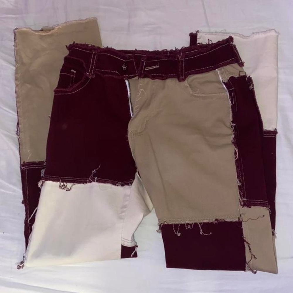 High Rise Distressed Patchwork Straight Jeans